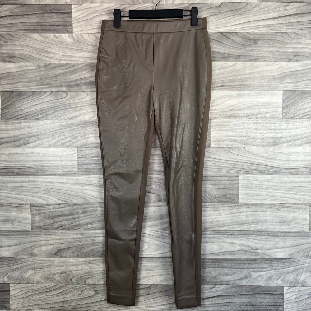 Chico's Leggings Womens Size 4T (28x30) Brown Stretch Faux-Leather Front Pull-On